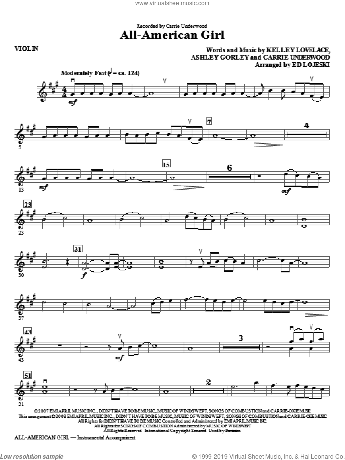 All-American Girl (complete set of parts) sheet music for orchestra/band (Strings) by Carrie Underwood, Ashley Gorley, Kelley Lovelace and Ed Lojeski, intermediate skill level