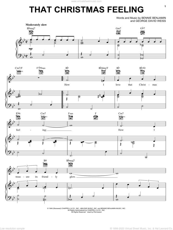 That Christmas Feeling sheet music for voice, piano or guitar by Bennie Benjamin and George David Weiss, intermediate skill level