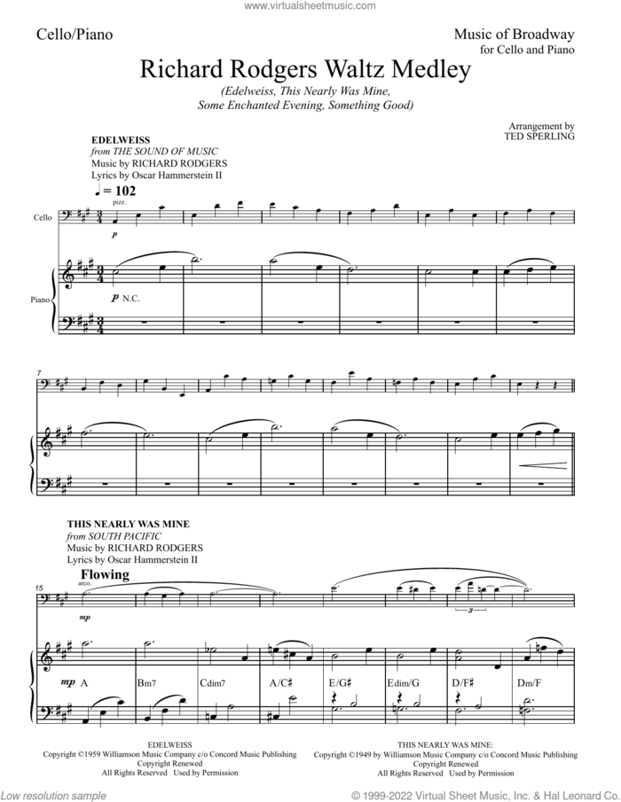 Richard Rodgers Waltz Medley (arr. Ted Sperling) sheet music for cello and piano by Richard Rodgers, Ted Sperling, Oscar II Hammerstein and Rodgers & Hammerstein, intermediate skill level