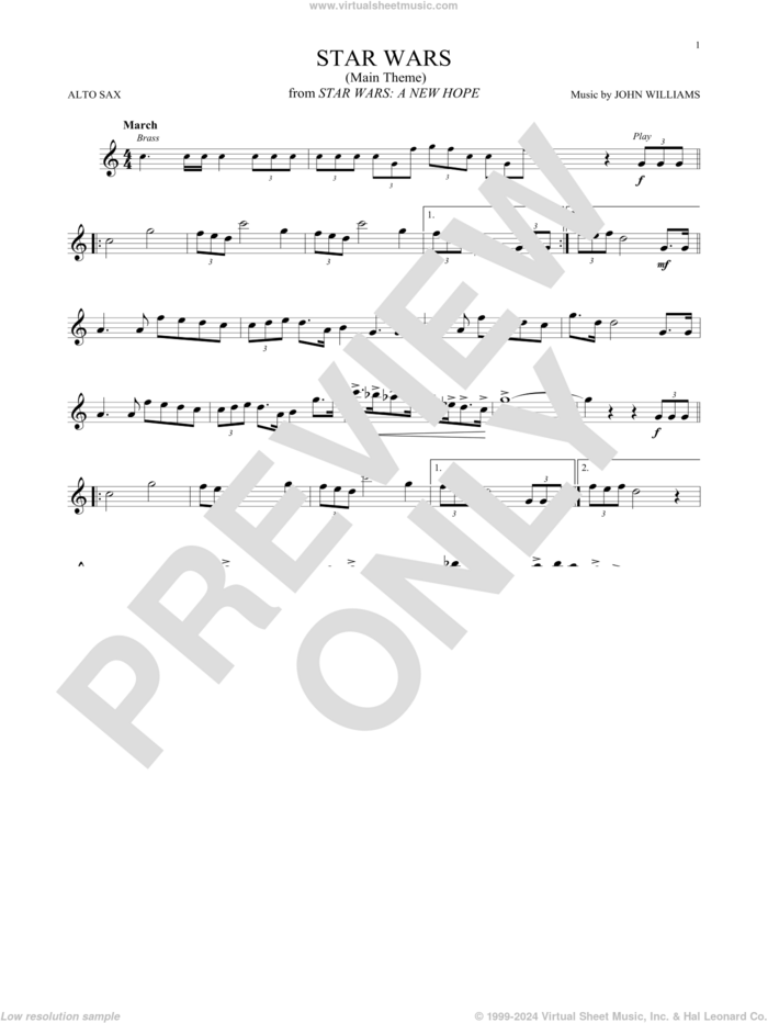 Star Wars (Main Theme) sheet music for alto saxophone solo by John Williams, intermediate skill level