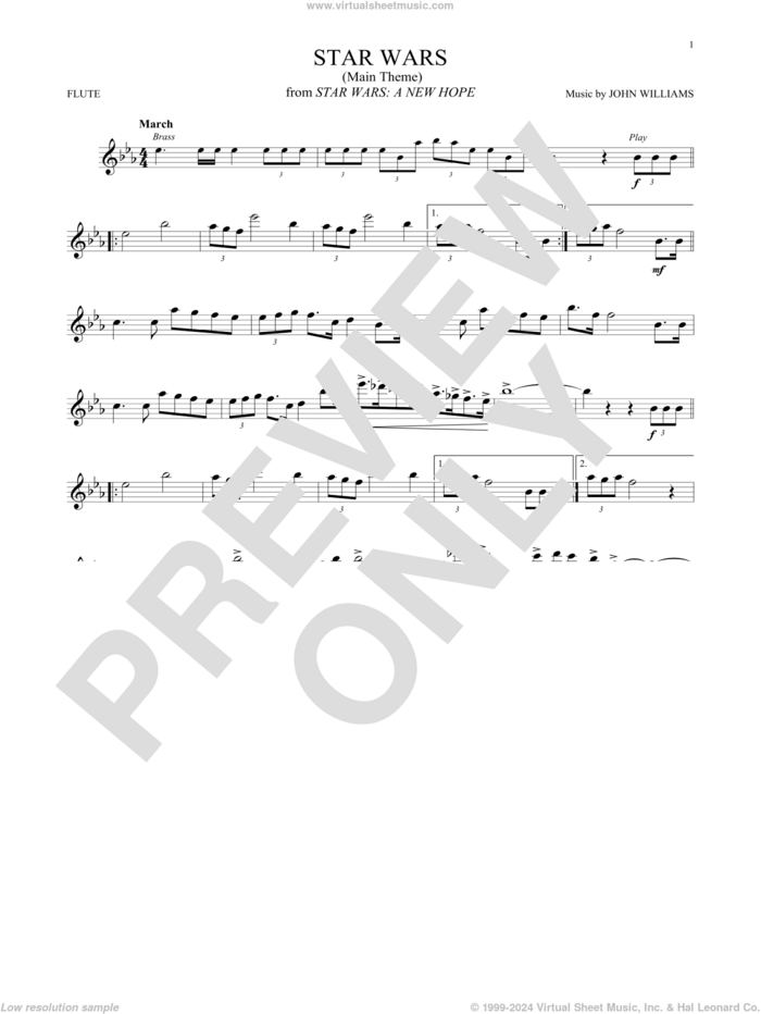 Star Wars (Main Theme) sheet music for flute solo by John Williams, intermediate skill level