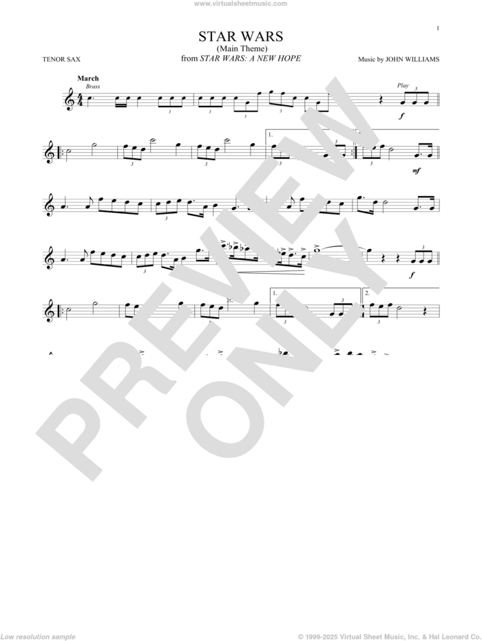 Star Wars (Main Theme) sheet music for tenor saxophone solo by John Williams, intermediate skill level