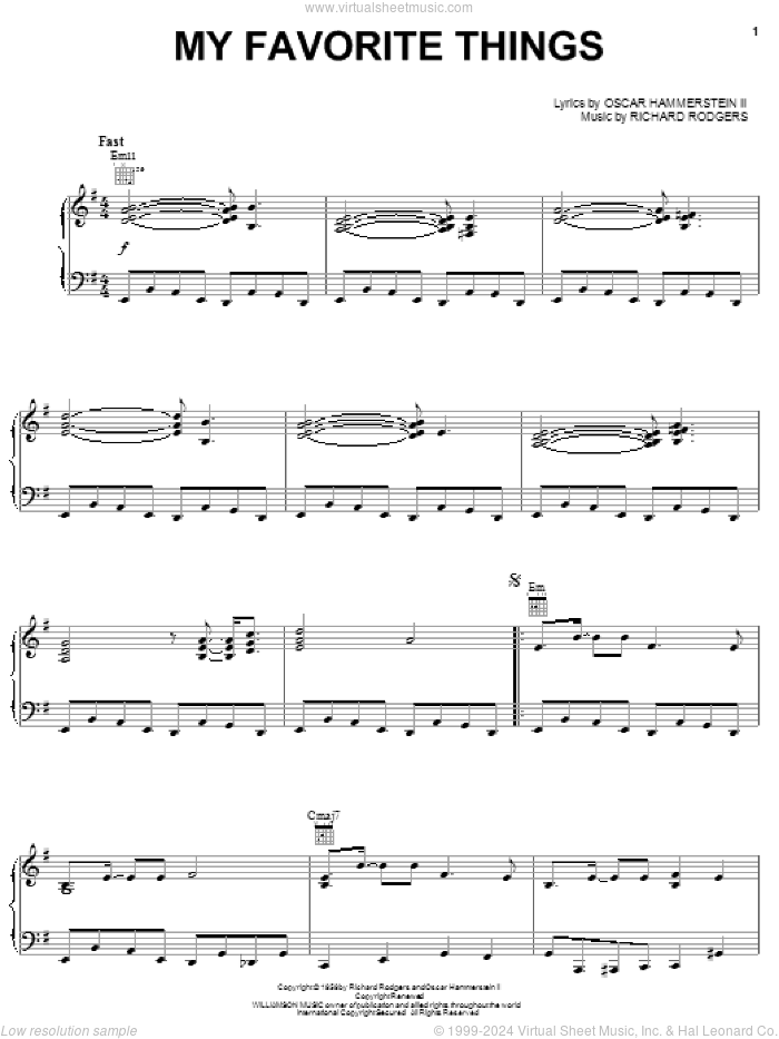 My Favorite Things sheet music for voice, piano or guitar by OutKast, Rodgers & Hammerstein, Oscar II Hammerstein and Richard Rodgers, intermediate skill level