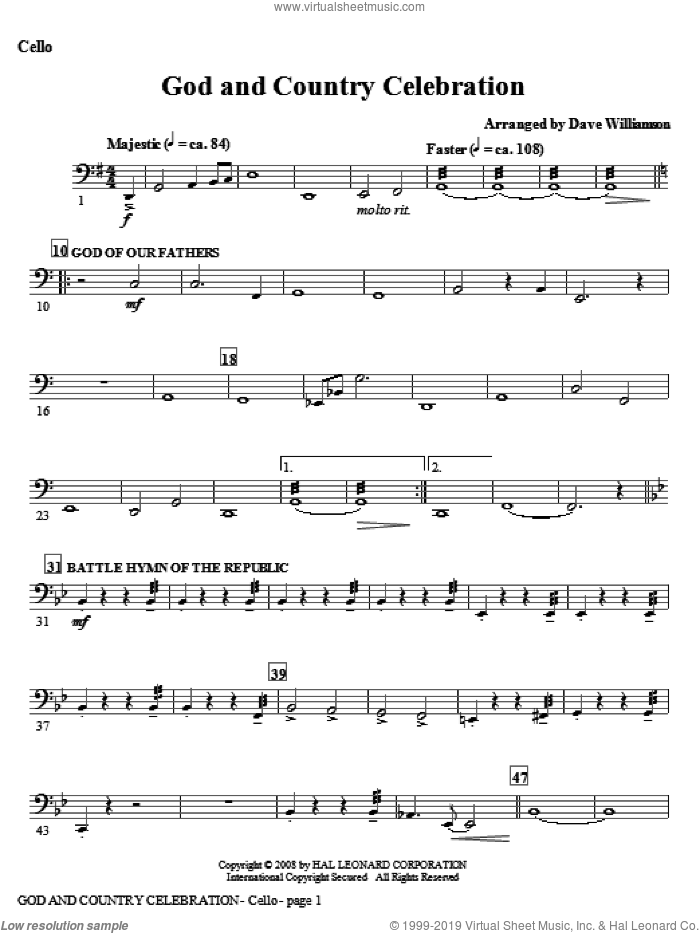 God And Country Celebration (Medley) sheet music for orchestra/band (double bass) by Dave Williamson, intermediate skill level