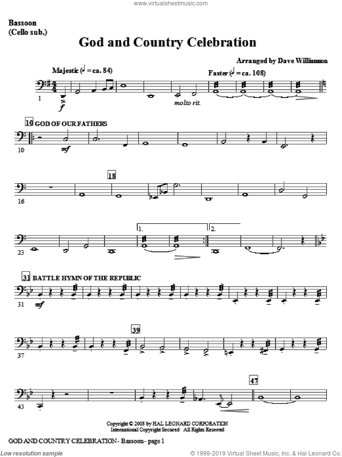 God And Country Celebration (Medley) sheet music for orchestra/band (keyboard string reduction) by Dave Williamson, intermediate skill level
