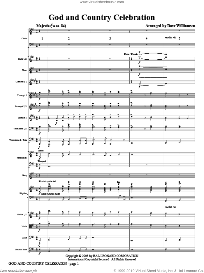 God And Country Celebration (Medley) sheet music for orchestra/band (full score) by Dave Williamson, intermediate skill level