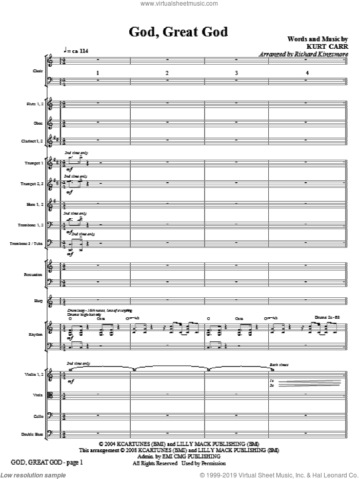 God, Great God (COMPLETE) sheet music for orchestra/band (Orchestra) by Kurt Carr and Richard Kingsmore, intermediate skill level