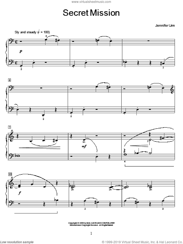 Secret Mission sheet music for piano solo (elementary) by Jennifer Linn and Miscellaneous, beginner piano (elementary)