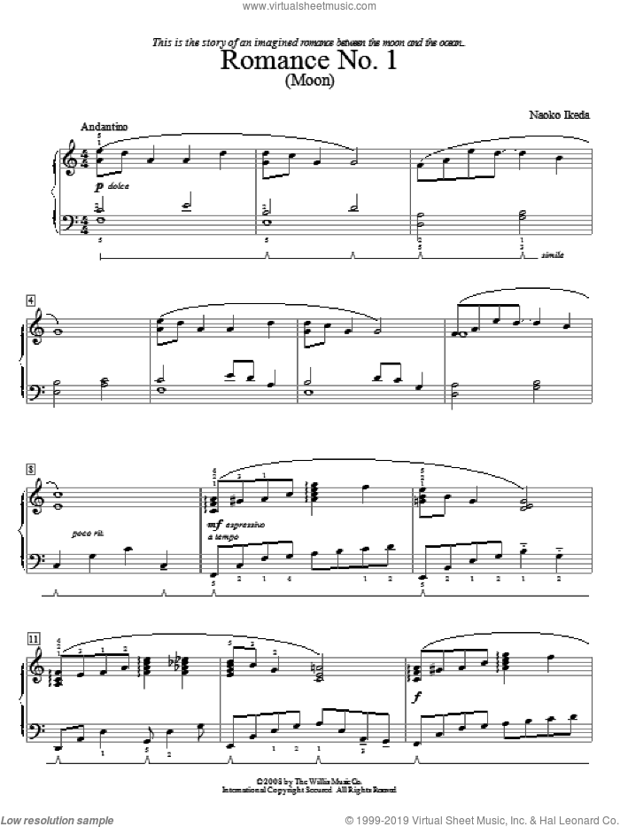 Two Romances sheet music for piano solo (elementary) by Naoko Ikeda, beginner piano (elementary)