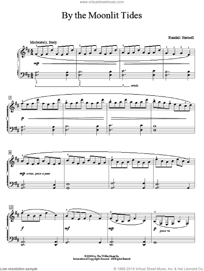 By The Moonlit Tides sheet music for piano solo (elementary) by Randall Hartsell, beginner piano (elementary)