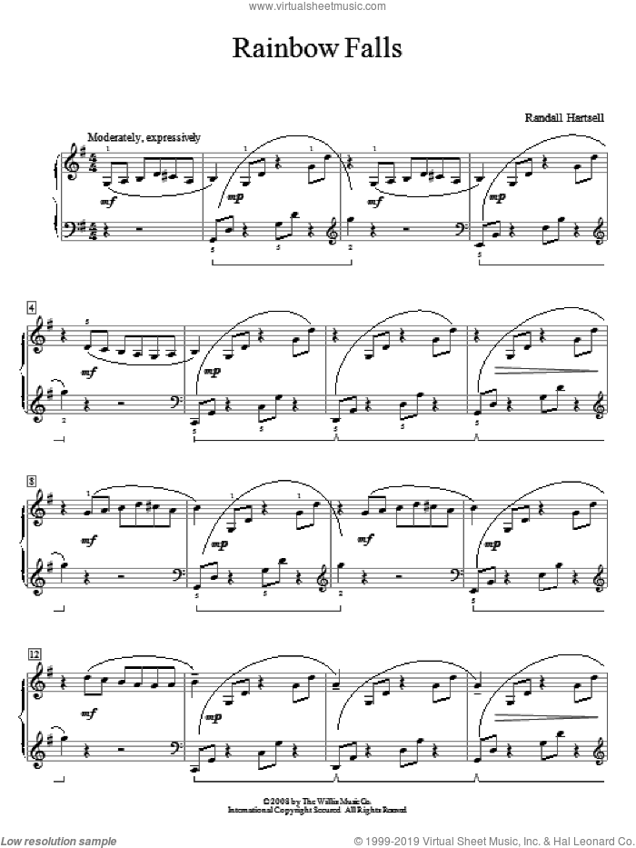 Rainbow Falls sheet music for piano solo (elementary) by Randall Hartsell, beginner piano (elementary)