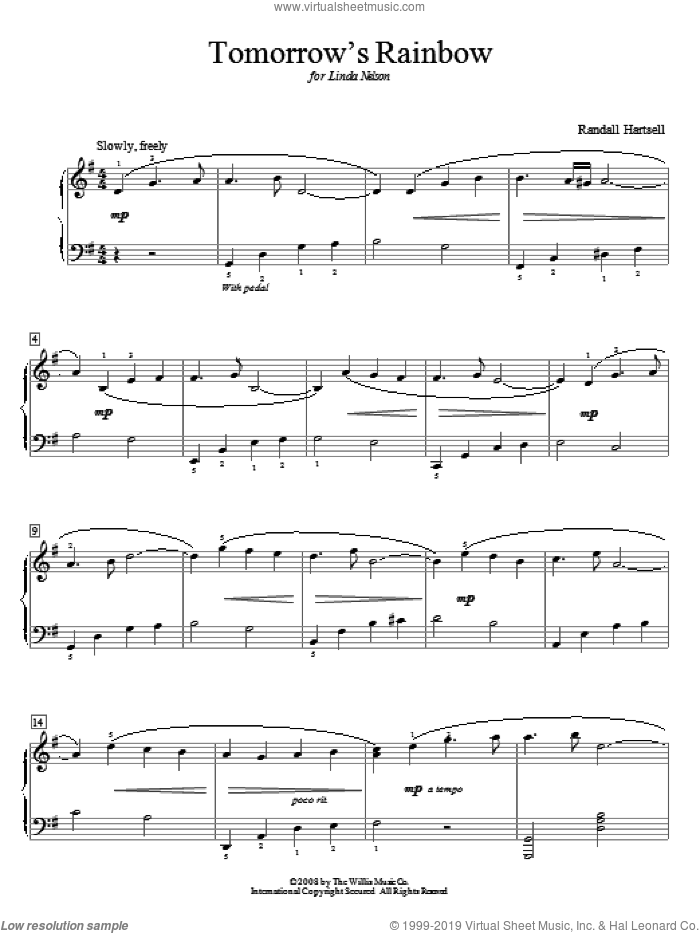 Tomorrow's Rainbow sheet music for piano solo (elementary) by Randall Hartsell, beginner piano (elementary)
