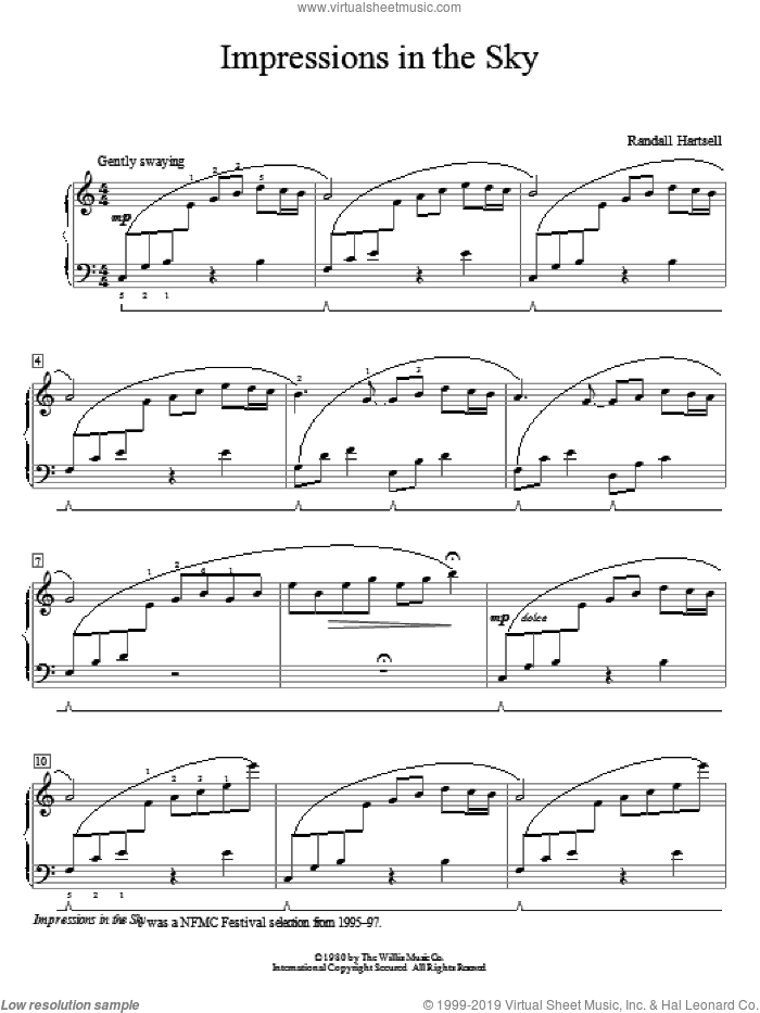 Impressions In The Sky sheet music for piano solo (elementary) by Randall Hartsell, beginner piano (elementary)