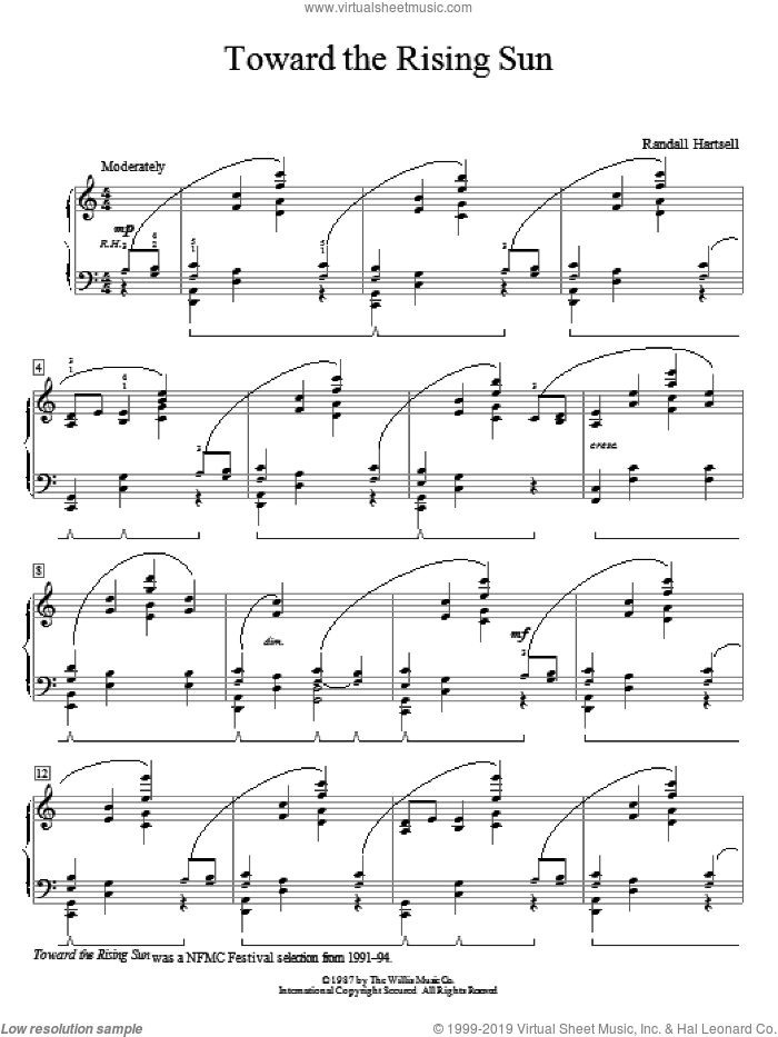 Toward The Rising Sun sheet music for piano solo (elementary) by Randall Hartsell, beginner piano (elementary)
