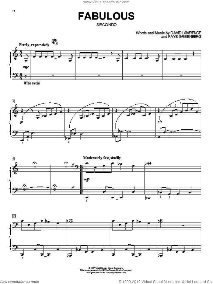 Fabulous sheet music for piano four hands by High School Musical 2, David Lawrence and Faye Greenberg, intermediate skill level