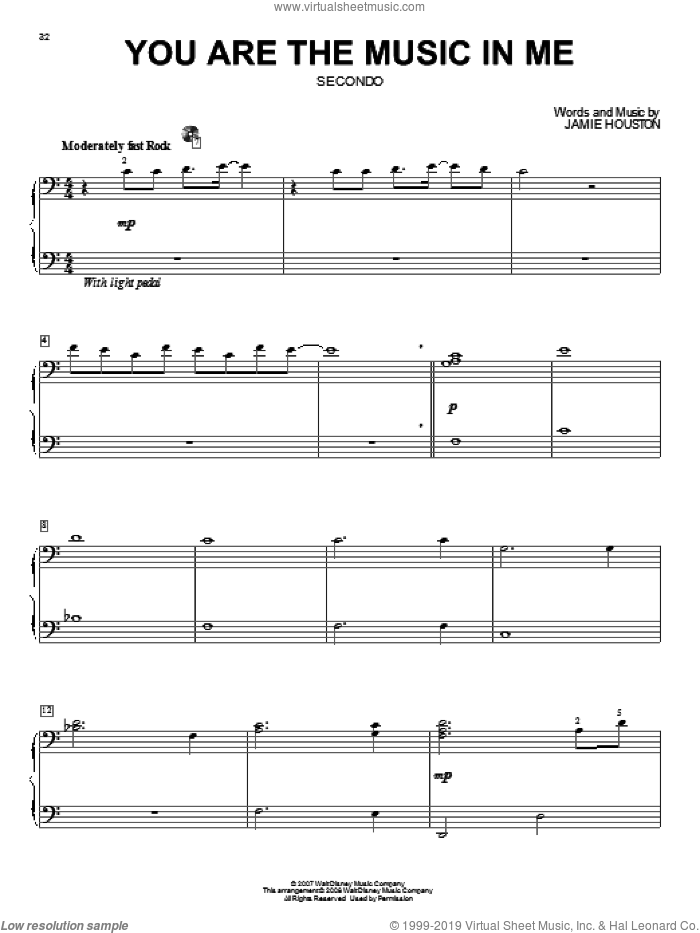 You Are The Music In Me (from High School Musical 2) sheet music for piano four hands by Jamie Houston, High School Musical 2 and Zac Efron and Vanessa Anne Hudgens, intermediate skill level