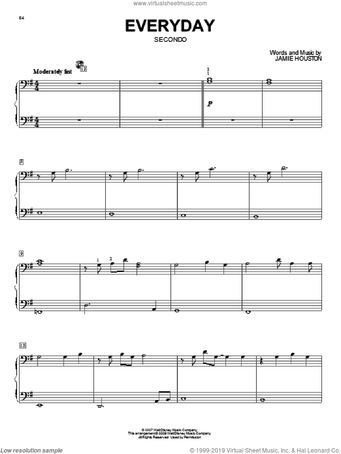 Everyday sheet music for piano four hands by High School Musical 2 and Jamie Houston, intermediate skill level