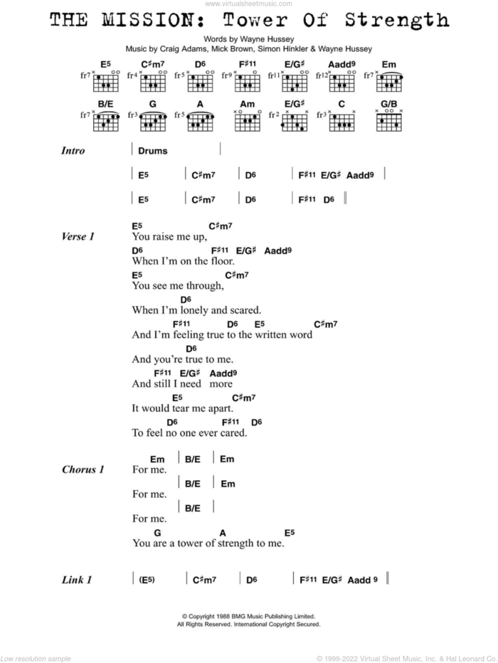 Tower Of Strength sheet music for guitar (chords) by The Mission, Craig Adams, Mick Brown, Simon Hinkler and Wayne Hussey, intermediate skill level