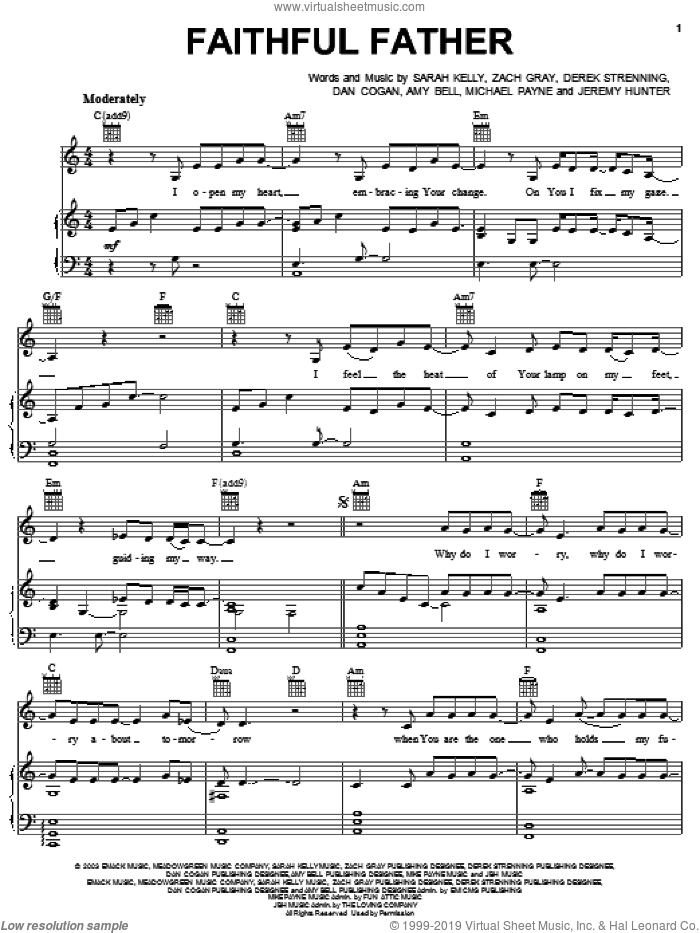 Faithful Father sheet music for voice, piano or guitar by Sarah Kelly, Derek Strenning and Zach Gray, intermediate skill level