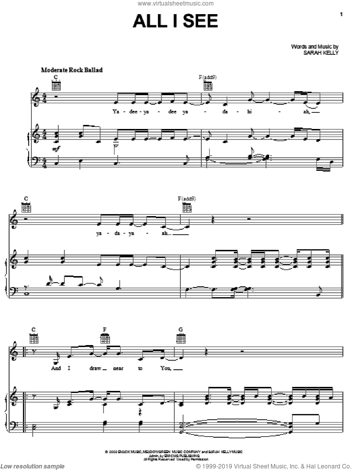 All I See sheet music for voice, piano or guitar by Sarah Kelly, intermediate skill level