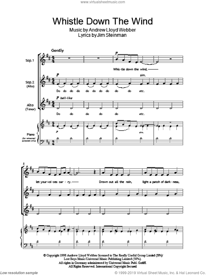 Whistle Down The Wind sheet music for choir (SSA: soprano, alto) by Jim Steinman and Andrew Lloyd Webber, intermediate skill level