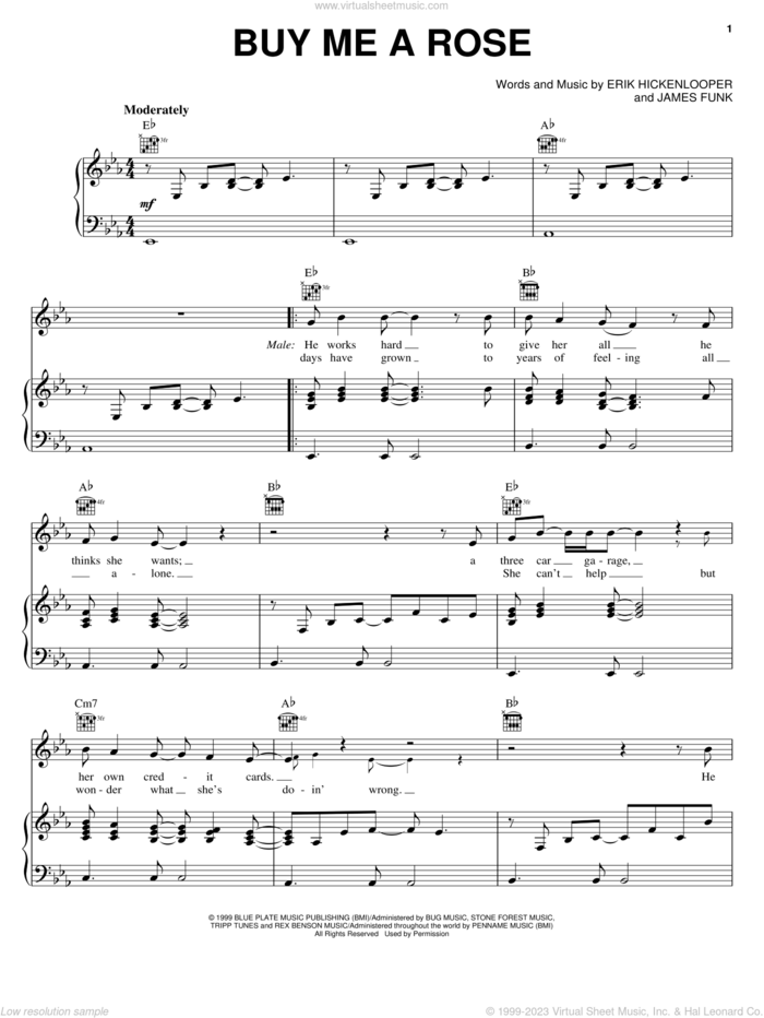 Buy Me A Rose sheet music for voice, piano or guitar by Kenny Rogers, Alison Krauss, Luther Vandross, Erik Hickenlooper and Jim Funk, intermediate skill level