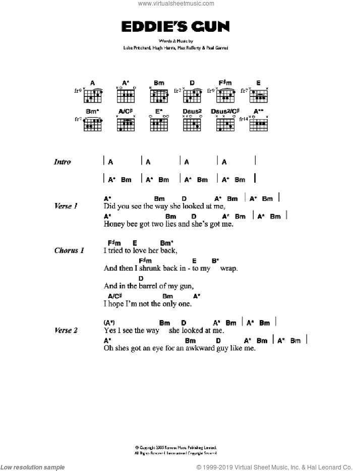 Eddie's Gun sheet music for guitar (chords) by The Kooks and Luke Pritchard, intermediate skill level