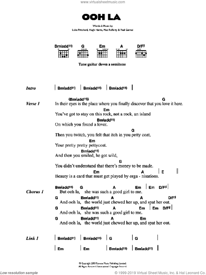 Ooh La sheet music for guitar (chords) by The Kooks and Luke Pritchard, intermediate skill level