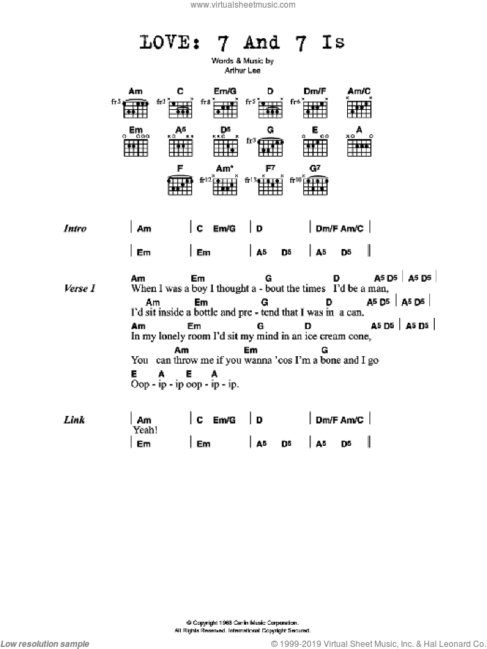 7 And 7 Is sheet music for guitar (chords) by Love and Arthur Lee, intermediate skill level