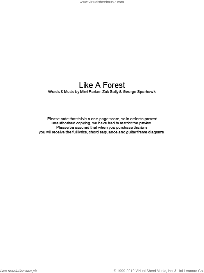 Like A Forest sheet music for guitar (chords) by Low, George Sparhawk, Mimi Parker and Zak Sally, intermediate skill level