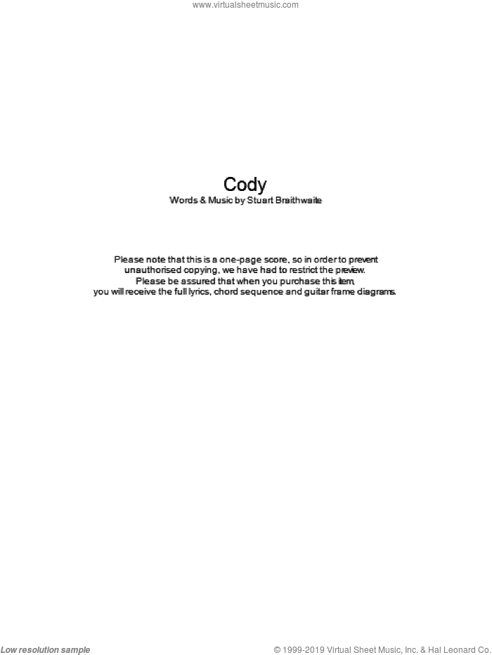 Cody sheet music for guitar (chords) by Mogwai and Stuart Braithwaite, intermediate skill level