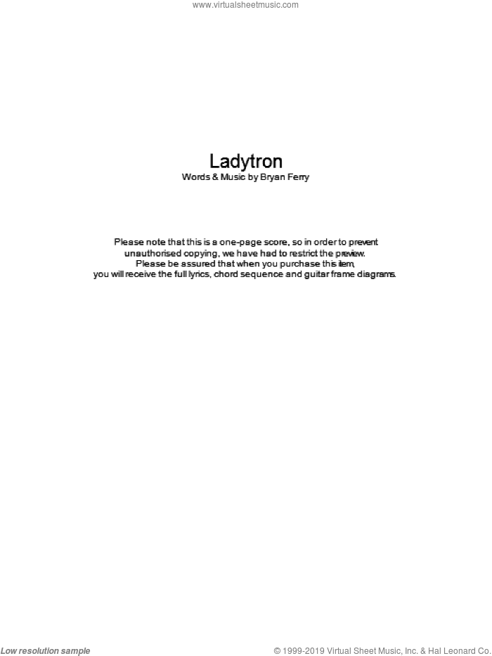 Ladytron sheet music for guitar (chords) by Roxy Music and Bryan Ferry, intermediate skill level