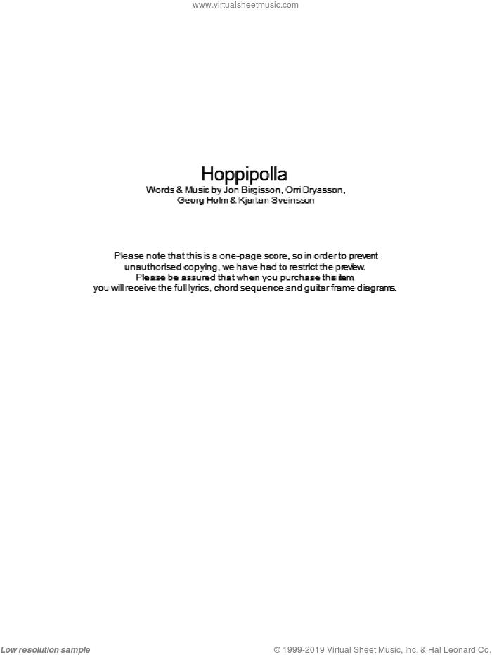 Hoppipolla sheet music for guitar (chords) by Sigur Ros, Georg Holm, Jon Birgisson, Kjartan Sveinsson and Orri Dryasson, intermediate skill level