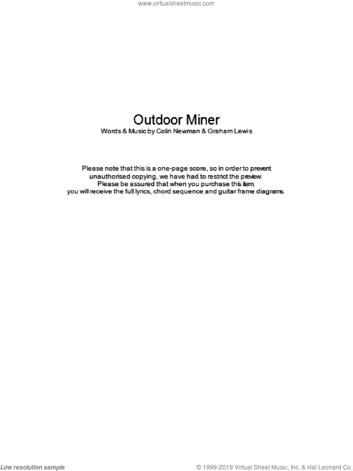 Outdoor Miner sheet music for guitar (chords) by WIRE, Colin Newman and Graham Lewis, intermediate skill level