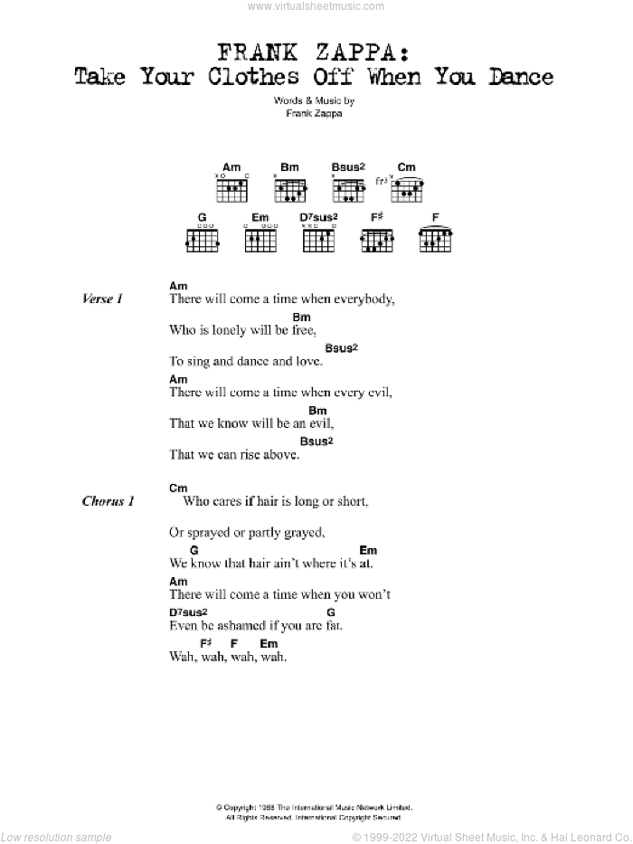 Take Your Clothes Off When You Dance sheet music for guitar (chords) by Frank Zappa, intermediate skill level