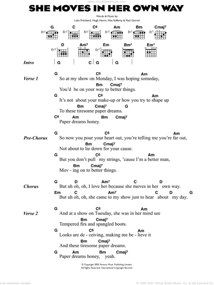 She Moves In Her Own Way sheet music for guitar (chords) by The Kooks, Hugh Harris and Luke Pritchard, intermediate skill level