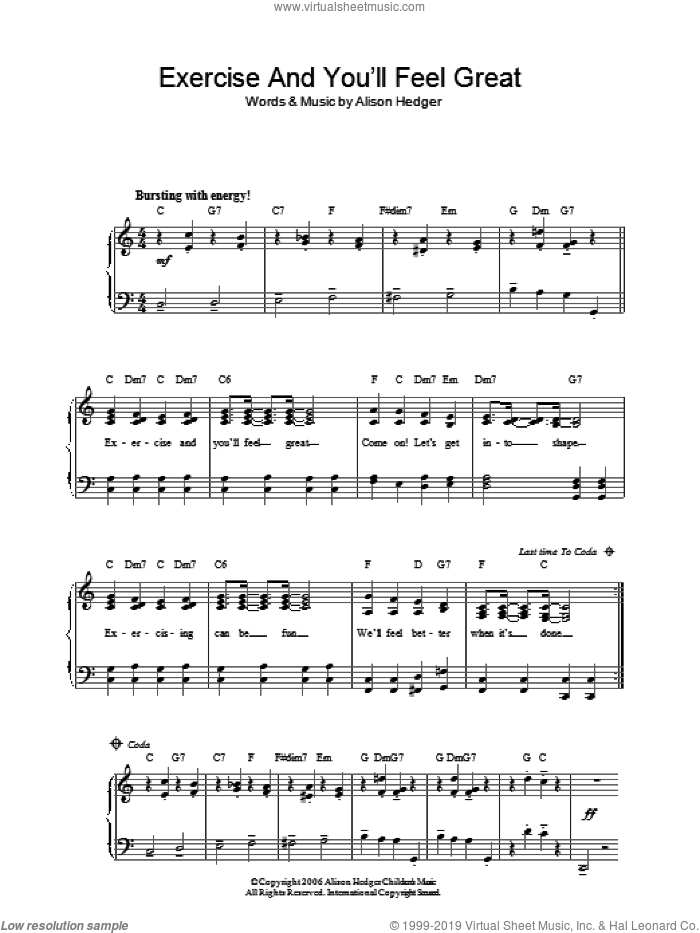 Exercise And You'll Feel Great sheet music for piano solo by Alison Hedger, easy skill level