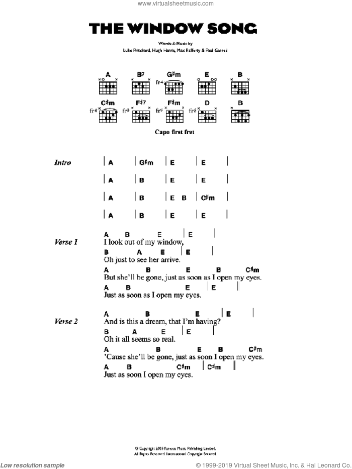 The Window Song sheet music for guitar (chords) by The Kooks, Hugh Harris, Luke Pritchard, Max Rafferty and Paul Garred, intermediate skill level