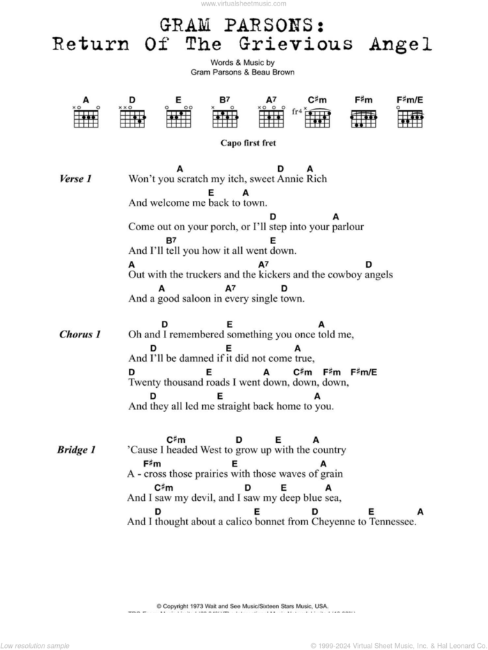 Return Of The Grievous Angel sheet music for guitar (chords) by Gram Parsons and Beau Brown, intermediate skill level