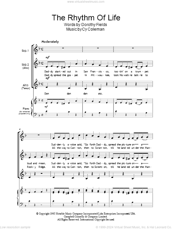The Rhythm Of Life sheet music for choir (SSA: soprano, alto) by Cy Coleman and Dorothy Fields, intermediate skill level