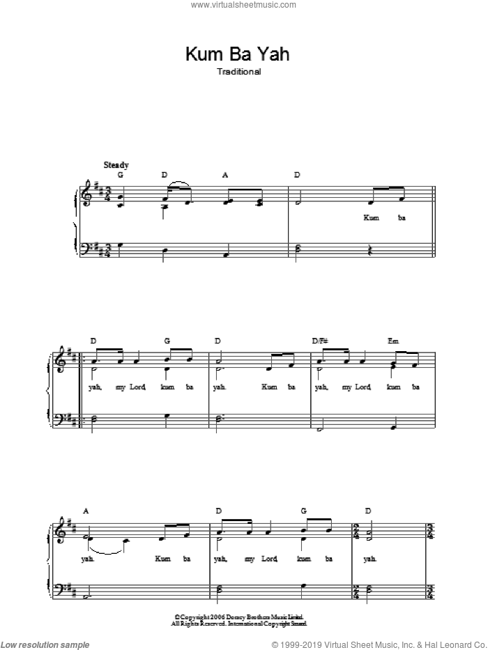 Kum Ba Yah sheet music for piano solo, easy skill level