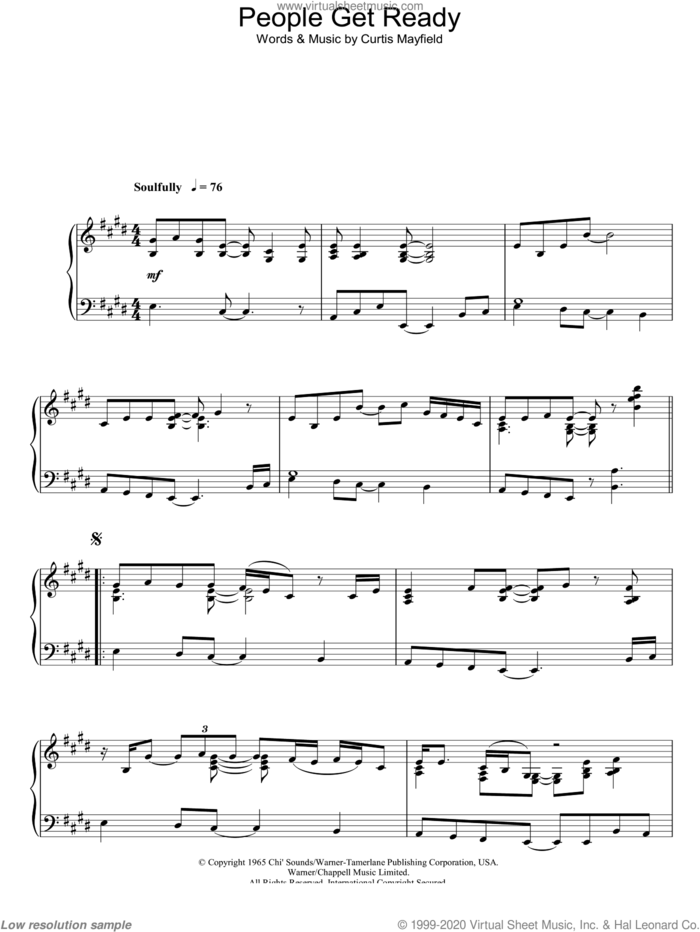 People Get Ready sheet music for piano solo by Eva Cassidy and Curtis Mayfield, intermediate skill level
