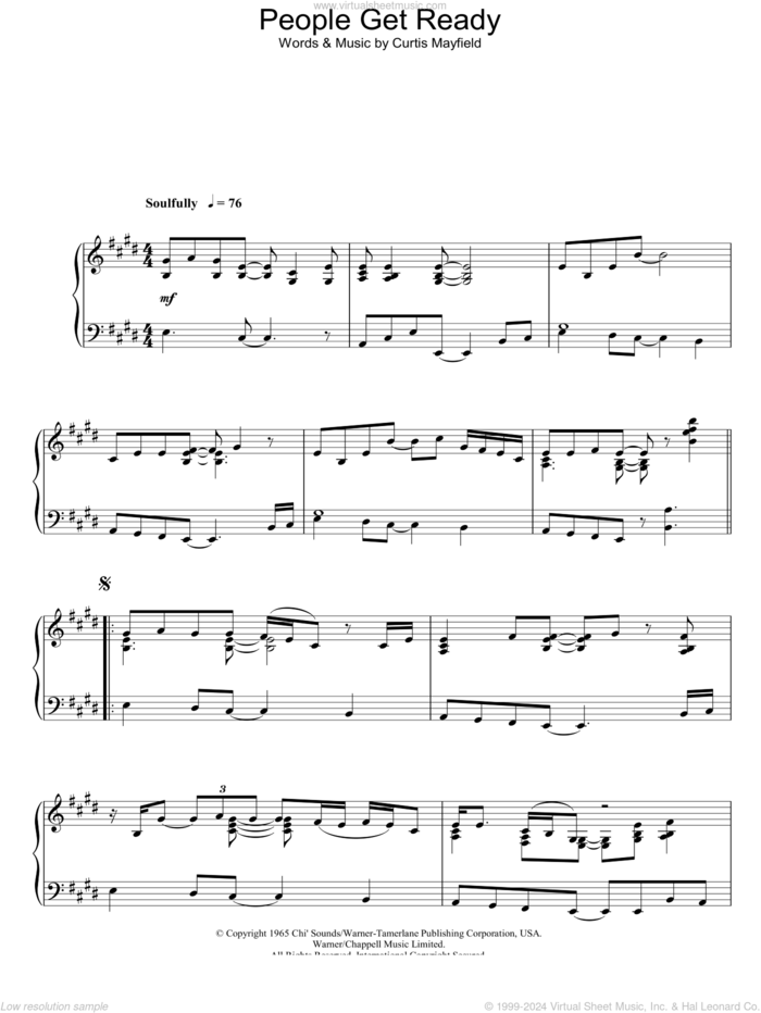 People Get Ready sheet music for piano solo by Eva Cassidy and Curtis Mayfield, intermediate skill level