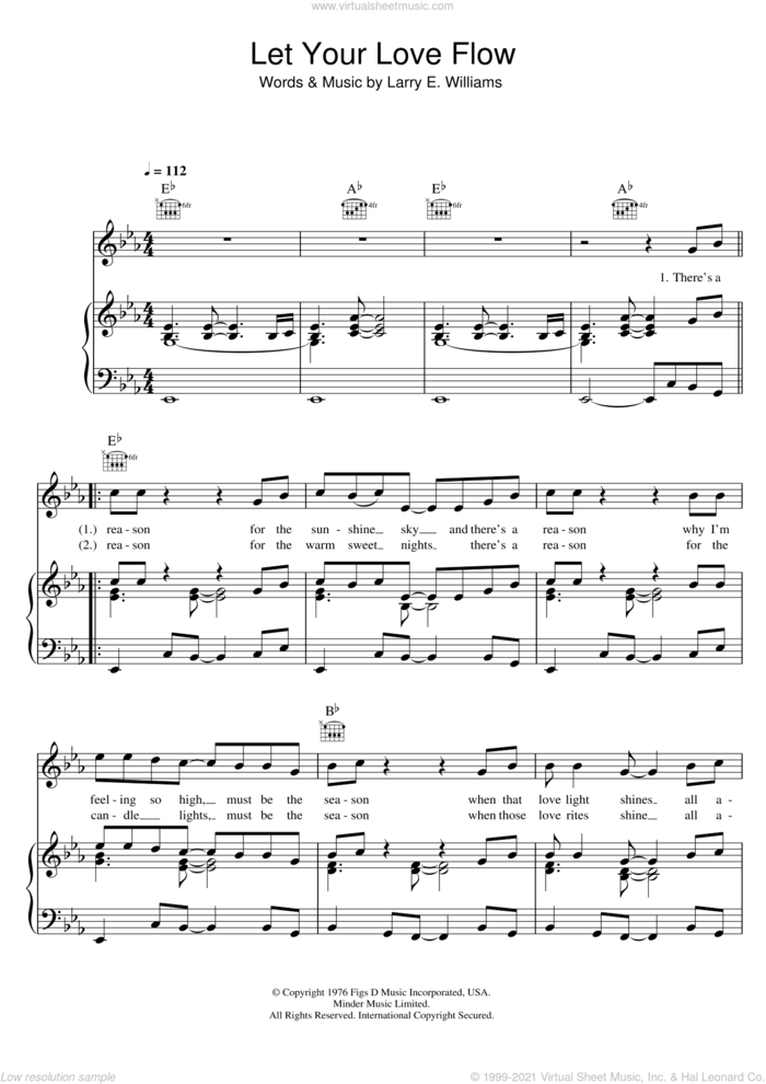 Let Your Love Flow sheet music for voice, piano or guitar by The Bellamy Brothers and Larry E. Williams, intermediate skill level