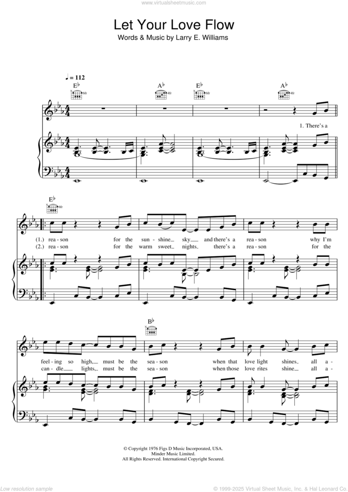 Let Your Love Flow sheet music for voice, piano or guitar by The Bellamy Brothers and Larry E. Williams, intermediate skill level