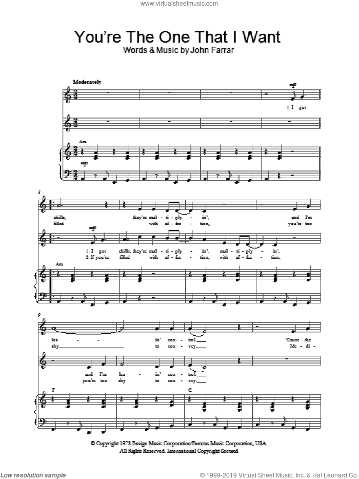 You're The One That I Want sheet music for choir (2-Part) by John Farrar, intermediate duet