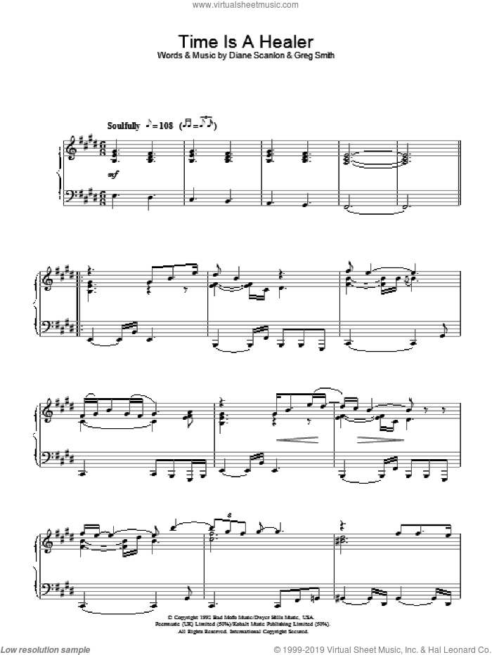 Time Is A Healer sheet music for piano solo by Eva Cassidy, Diane Scanlon and Greg Smith, intermediate skill level
