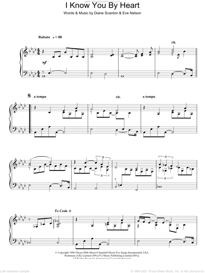 I Know You By Heart sheet music for piano solo by Eva Cassidy, Diane Scanlon and Eve Nelson, intermediate skill level