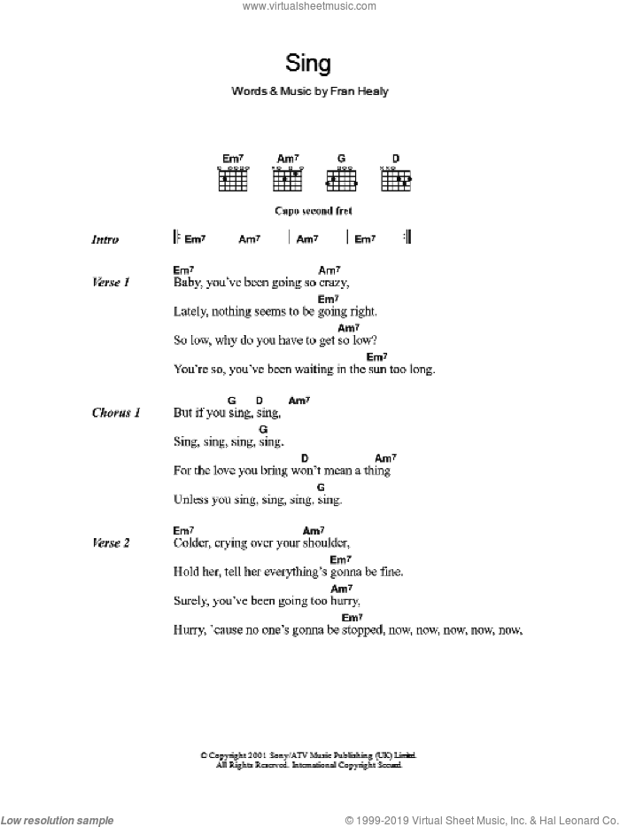 Sing sheet music for guitar (chords) by Merle Travis and Fran Healy, intermediate skill level