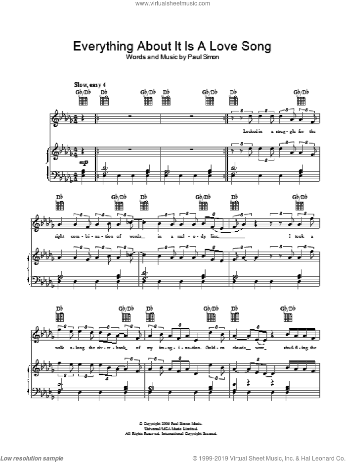 Everything About It Is A Love Song sheet music for voice, piano or guitar by Paul Simon, intermediate skill level
